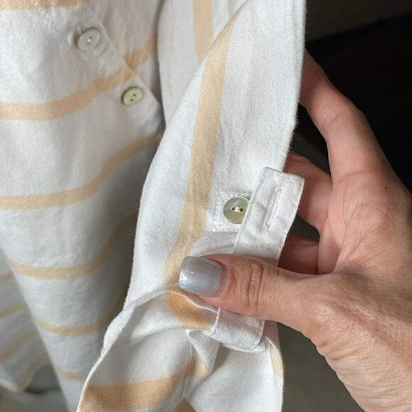 Soft Surroundings Long Sleeve Button Up Blouse Collared White & Yellow Stripes L - Picture 12 of 12
